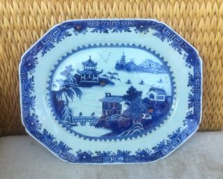 Large 16” 18th C Chinese Porcelain Blue And White Landscape Platter
