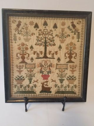 18th Or 19th C Needlepoint Embroidered Sampler " Miriam Squires " Ex Skinner