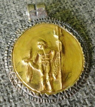 Antique Ancient Roman Legionary Senatorial Gold Silver Pendant Amulet Neptune
