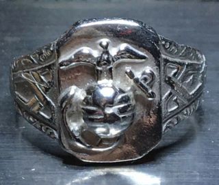 Marine Corp Vintage Design 925 Sterling Silver Us Mc Size Ten Ring