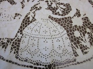 ANTIQUE HAND EMBROIDERED ROUND CRINOLINE LADIES AND GENTS TABLECLOTH 3