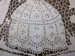 ANTIQUE HAND EMBROIDERED ROUND CRINOLINE LADIES AND GENTS TABLECLOTH 8