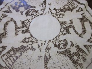 ANTIQUE HAND EMBROIDERED ROUND CRINOLINE LADIES AND GENTS TABLECLOTH 9