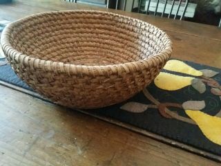 Antique Rye Straw Basket Handmade Coil Woven Large Great Patina