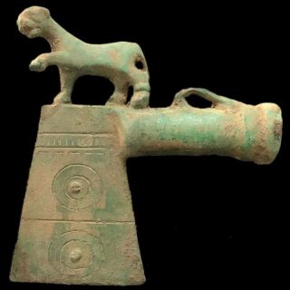 Rare Ancient Roman Bronze Axe With Animal - 200 - 400 Ad (1) Large Over 23cm Wide