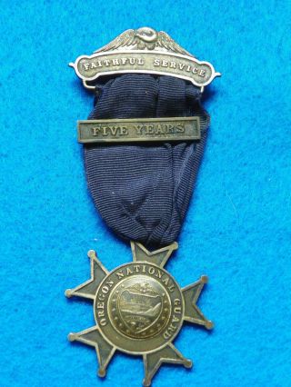 Wwi (rare) Oregon National Guard Faithful Service Medal With 5 Year Bar