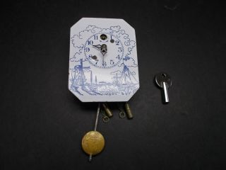 Lux Delft Porcelain " Dutch Mill & Boat " Miniature Pendulette Clock Circa 1930