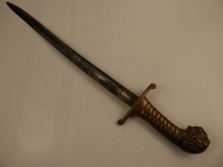 Antique German Bavarian 1892 Artillery Short Sword W/lion Head Pommel W&st Co