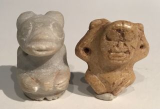 Taino.  2 Small Human Like Figural Stone Pendants.  Precolumbian