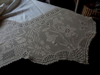 Lovely Vintage Mary Card Linen 74 " Tablecloth Trellis No 89 Large Crochet Lace