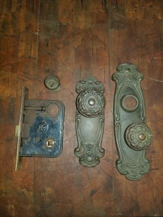 Antique Yale & Towne Y&t Mortise Knobs Backplates Art Nouveau 1905 " Olympian "