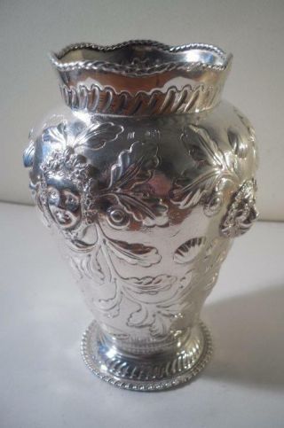 Large Antique Silver Vase W.  Figural & Foliate Embossed Decoration: London C1890