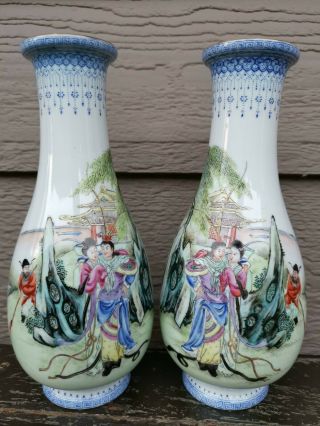 Estate Old House Chinese Antique 20th Qianlong Enamel 2xvases Marked Asian China