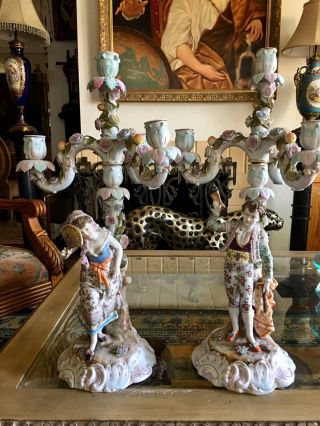 Gorgeous Antique German Volkstedt Porcelain Candle Holders.