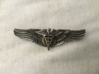 Wwii Flight Surgeon,  2 Inch Silver Wings,  Pin Back