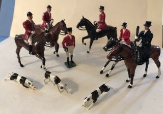Vintage Britains Fox Hunt 9 Piece Set Women Riders Galloping Dogs Rare