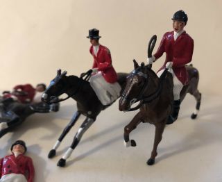Vintage Britains Fox Hunt 9 Piece Set Women Riders Galloping Dogs Rare 7