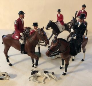 Vintage Britains Fox Hunt 9 Piece Set Women Riders Galloping Dogs Rare 9