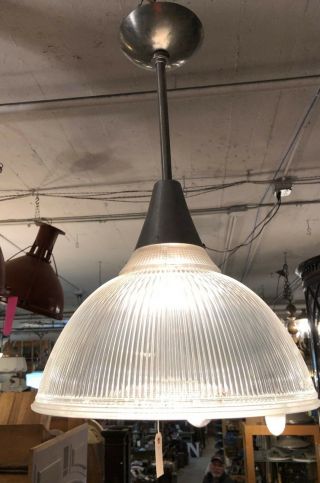 1960s Holophane Ceiling Lamp With Brushed Steel Cap And Thick Globes