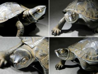 RYUBUNDO SIGNED Turtle Copper OKIMONO Statue Japanese Vintage Artwork 11
