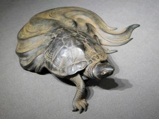 RYUBUNDO SIGNED Turtle Copper OKIMONO Statue Japanese Vintage Artwork 5