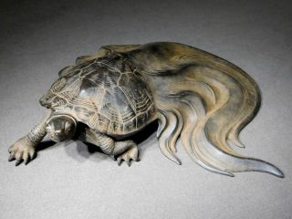 RYUBUNDO SIGNED Turtle Copper OKIMONO Statue Japanese Vintage Artwork 6