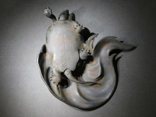 RYUBUNDO SIGNED Turtle Copper OKIMONO Statue Japanese Vintage Artwork 7