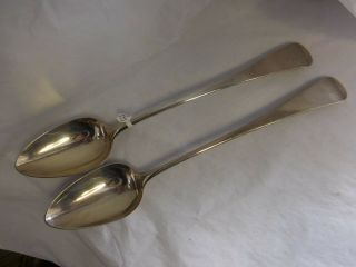 Pair English Sterling Silver Platter Spoons London 1794 Stag Crest