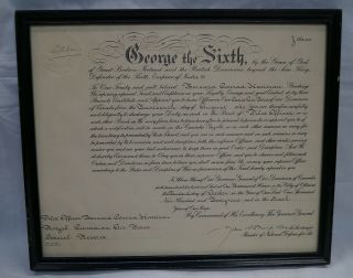 Ww2 Canadian Rcaf Officers Commision Document Framed