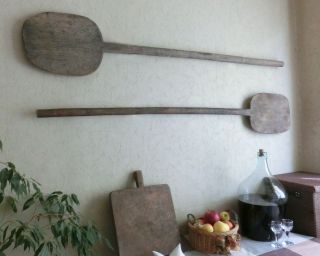 Pair 58 " Oversized Antique 18c Bakery Dough Bread Wooden Board Pizza Peel Paddle
