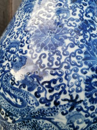 From Old House Estate Chinese Antique Blue and White Dragon Zun Vase Asian China 9