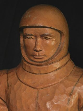 Vintage Mid - Century Modern Sculpture Wood Carving Rocket Man Astronaut 1950s OLD 2