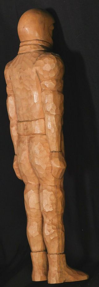 Vintage Mid - Century Modern Sculpture Wood Carving Rocket Man Astronaut 1950s OLD 8