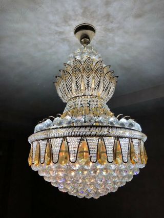 Stunning 40 " Crystal Art Deco Nouveau Frond Hollywood Regency Chandelier Light