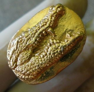 Ancient Antique Roman Silver Gold Ring Crocodile head 10