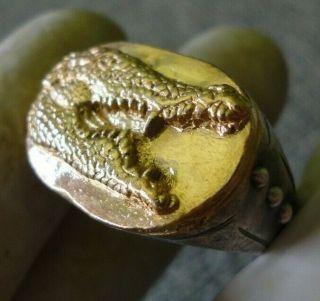Ancient Antique Roman Silver Gold Ring Crocodile head 11