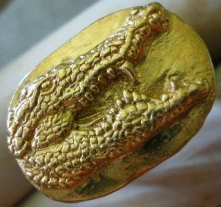 Ancient Antique Roman Silver Gold Ring Crocodile Head