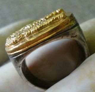 Ancient Antique Roman Silver Gold Ring Crocodile head 9