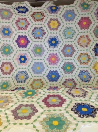 Antique Vintage Feedsack 1930s Grandma Garden Stepping Stones Large Quilt Top