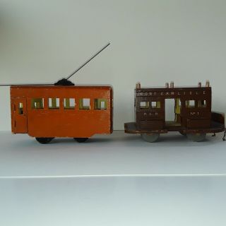 Rare Vintage Wpa Artison Handmade P.  C.  R.  R.  Trolly Cars Signed/stamped/ Folk Art