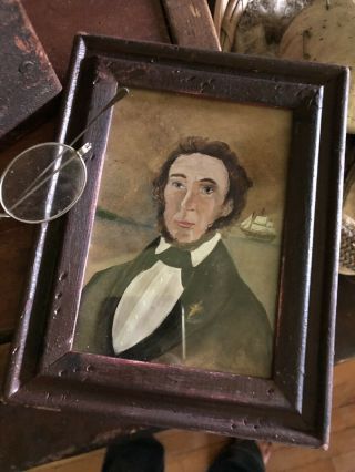 Primitive Hand Painted Portrait Early Look 4 Early Home Sea Captain