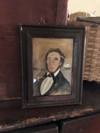 Primitive Hand Painted Portrait Early Look 4 Early Home Sea Captain 3