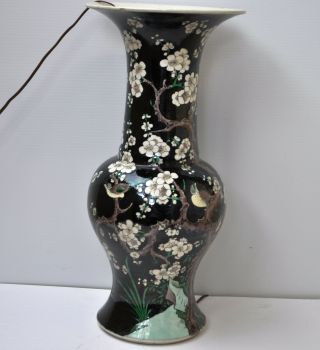19TH CENTURY QING DYNASTY ANTIQUE CHINESE FAMILLE NOIRE PORCELAIN VASE LAMP 18 
