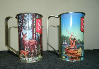 Two Vintage Schmidt Beer Can Mugs,  Doe Fawn,  Spear Fishing Canoe 2