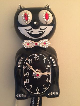 Vintage Kit Cat Klock Kat Clock D8 Jeweled Black 60 - 70’s
