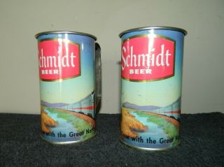 Two Vintage Schmidt Beer Can Mugs,  Wagon & Bulls,  Train 2