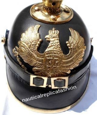 Ww I&ii Leather German Helmet Brass Screw Spike Pickelhaube Armor Fr Leather