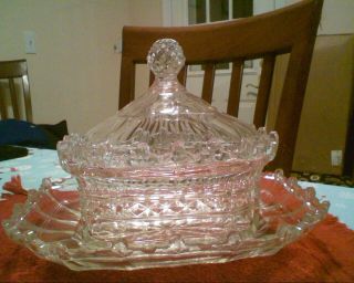 Antique Anglo Irish Covered Cut Crystal Glass Bowl With Under Tray