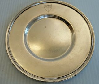 U.  S.  Coast Guard Silver Plated Small Round Plate W/ Flag Shield Etched On Rim