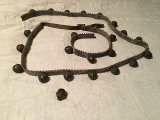 Antique Bells Sleigh Bells Leather Strap 6 Feet Long 100 Years Old
